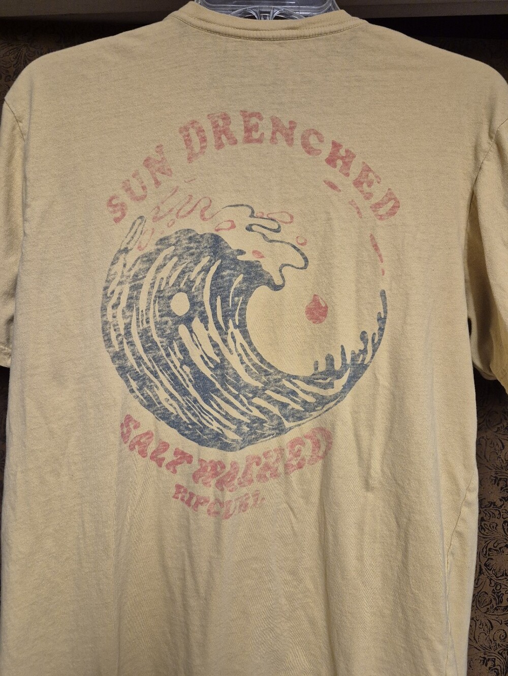Rip Curl Cream Tee with Faded Blue and Pink Graphic
